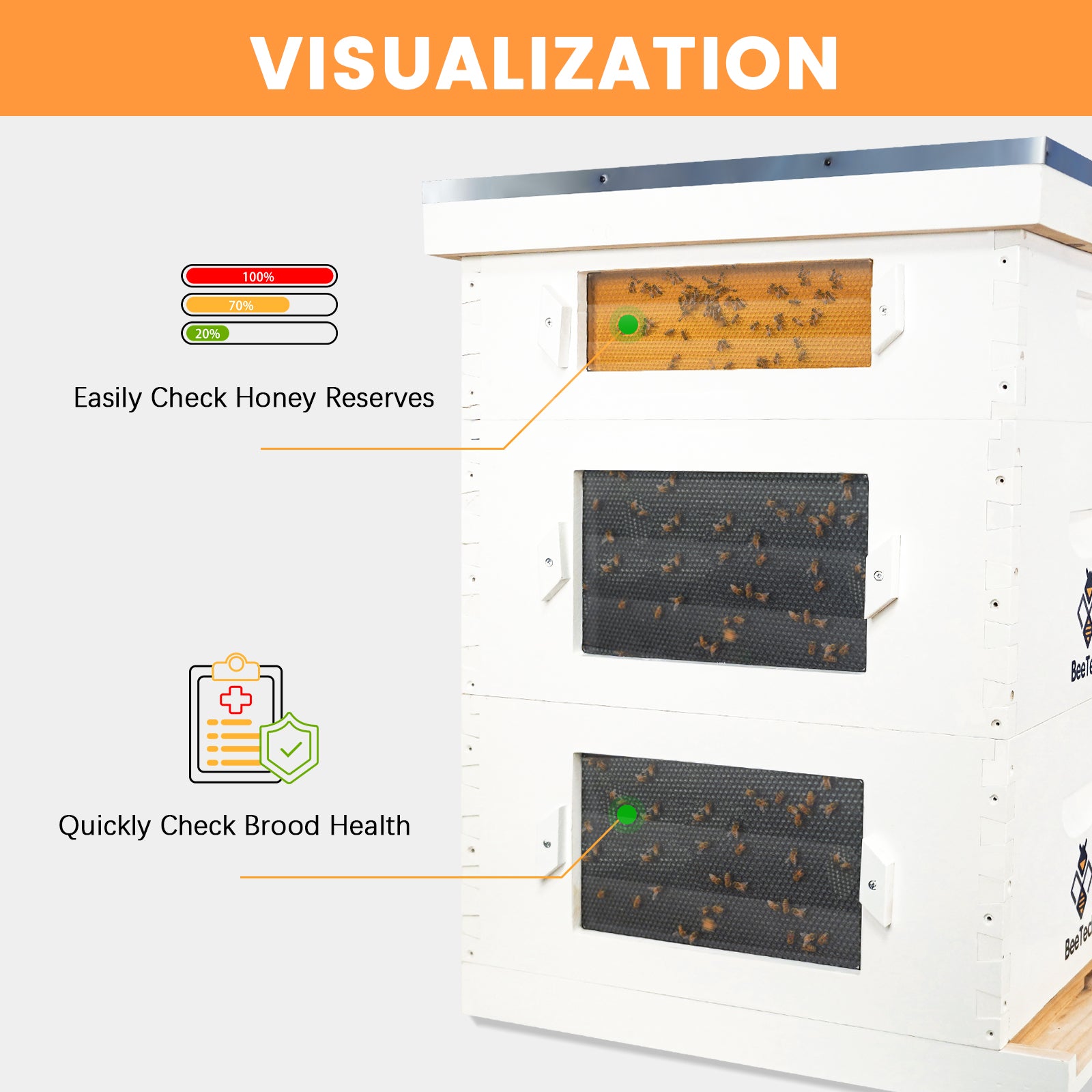 BeeTech 10 Frame Langstroth Bee Hive Hand Painted Includes Beehive Frames and Beeswax Coated Foundations (2 Deep Boxes & 1 Medium Box)