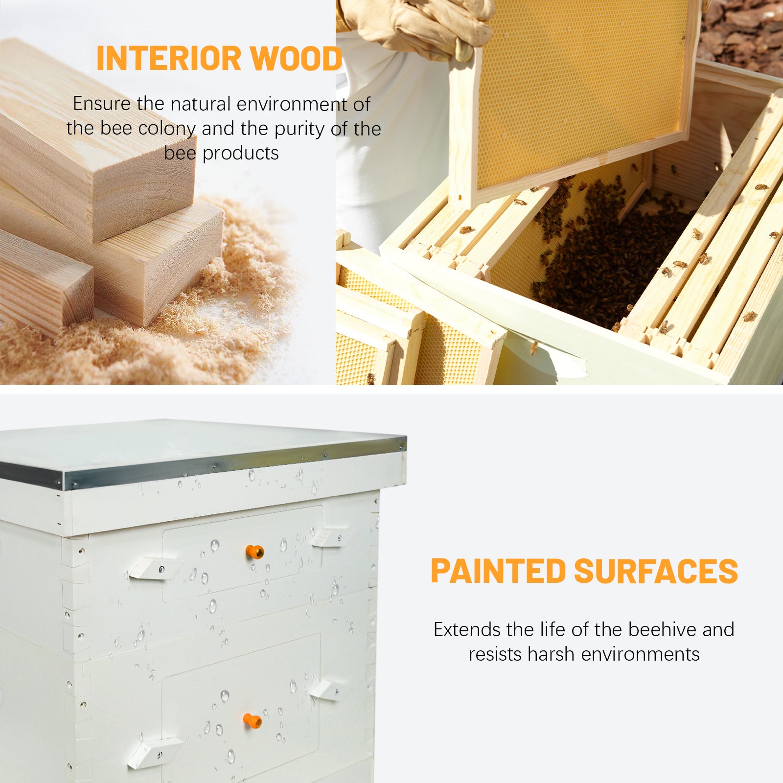 BeeTech 10 Frame Langstroth Bee Hive Hand Painted Includes Beehive Frames and Beeswax Coated Foundations (2 Deep Boxes & 1 Medium Box)