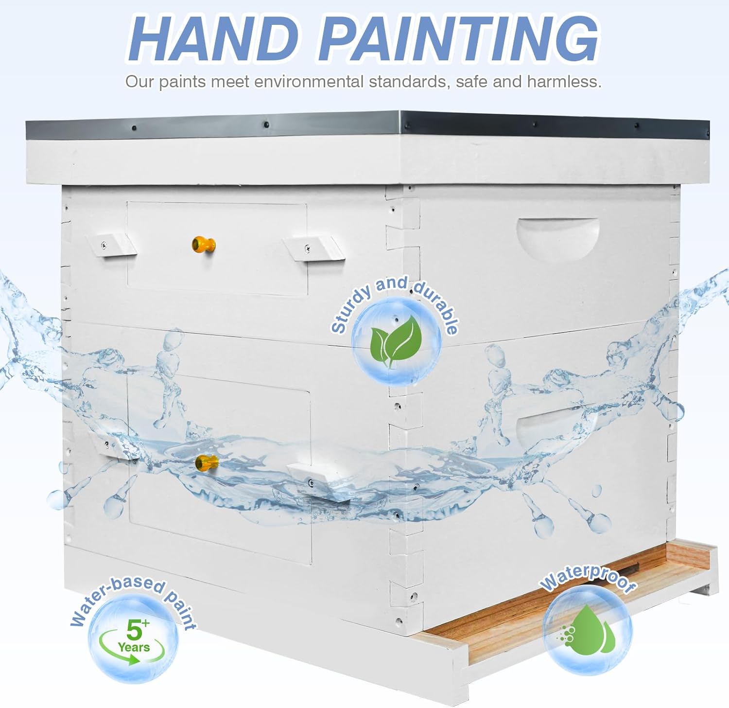 Newest Windows 8 Frame Bee Hive Kit Hand Painted Includes Unassembled Beehive Box with Beehive Frames and Foundations (1 Deep & 1 Medium)