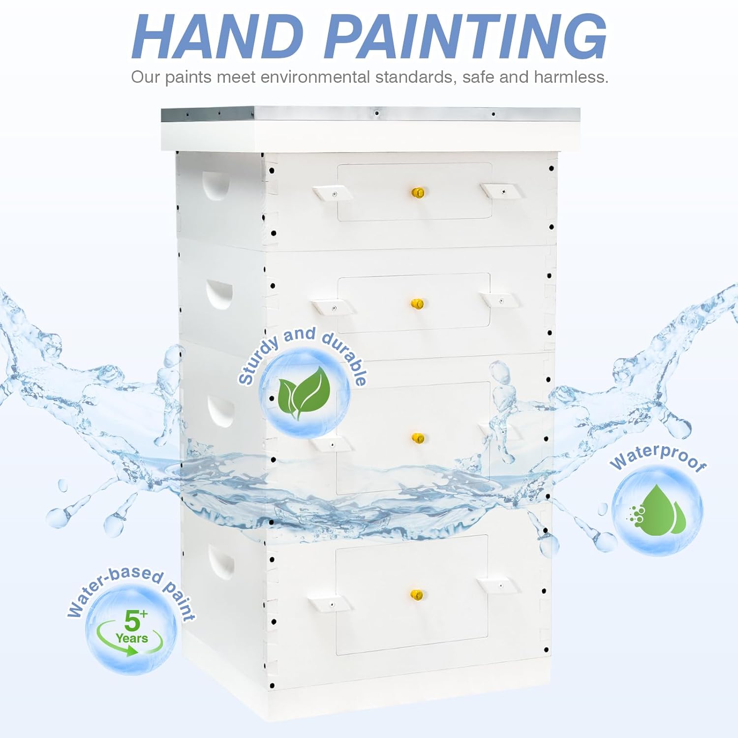 Newest Windows 8 Frame Bee Hive Kit Hand Painted Includes Unassembled Beehive Box with Beehive Frames and Foundations (2 Deep & 2 Medium)