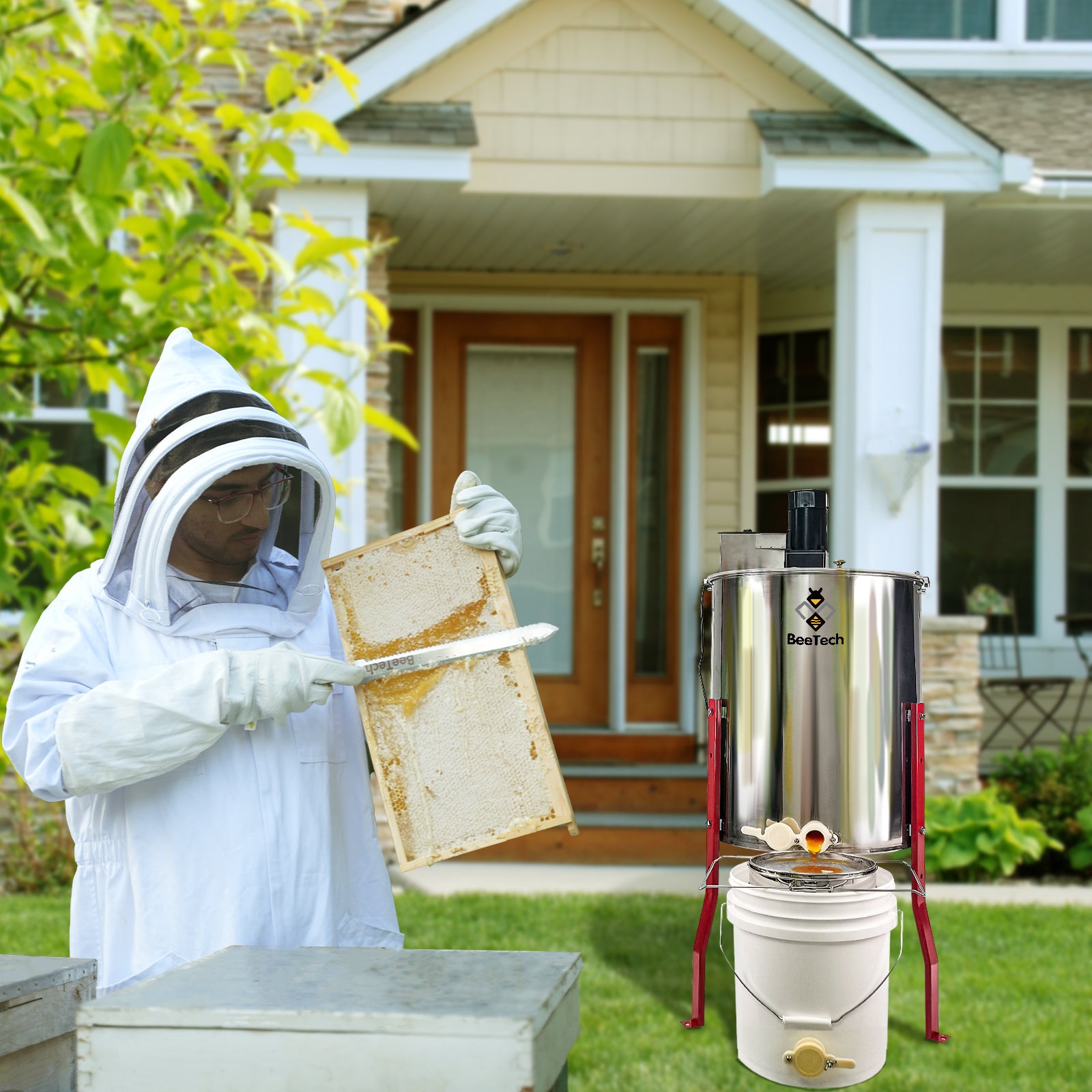 BeeTech Professional 4/12 Frames Electric Honey Extractor with Protective Cover, Fast Harvesting Honey Extractor Equipment for Beekeepers and Backyard