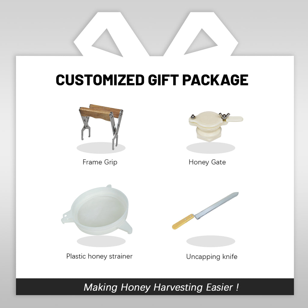 New Liked 2/4 Frames Manual Honey Extractor Kit Include Frame Grip, Uncapping Knife and Double Sieve for Beekeeping Starter Harvest Honey