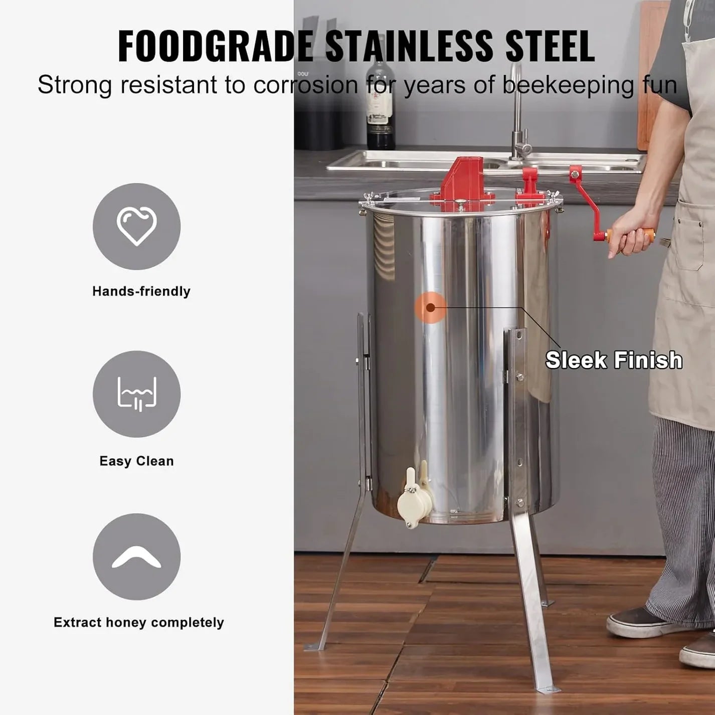 Manual 3-Frame Honey Extractor, Stainless Steel Honey Extractor for Backyard Beekeepers