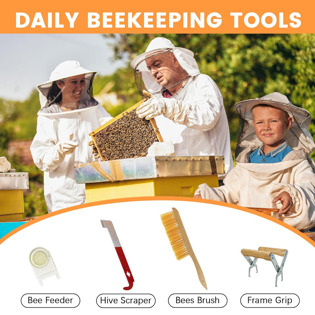 Newest 10 Frame Beehive Starter Kit Hand Painted Includes Beekeeping Supplies Tools and Sting Proof Bee Suit