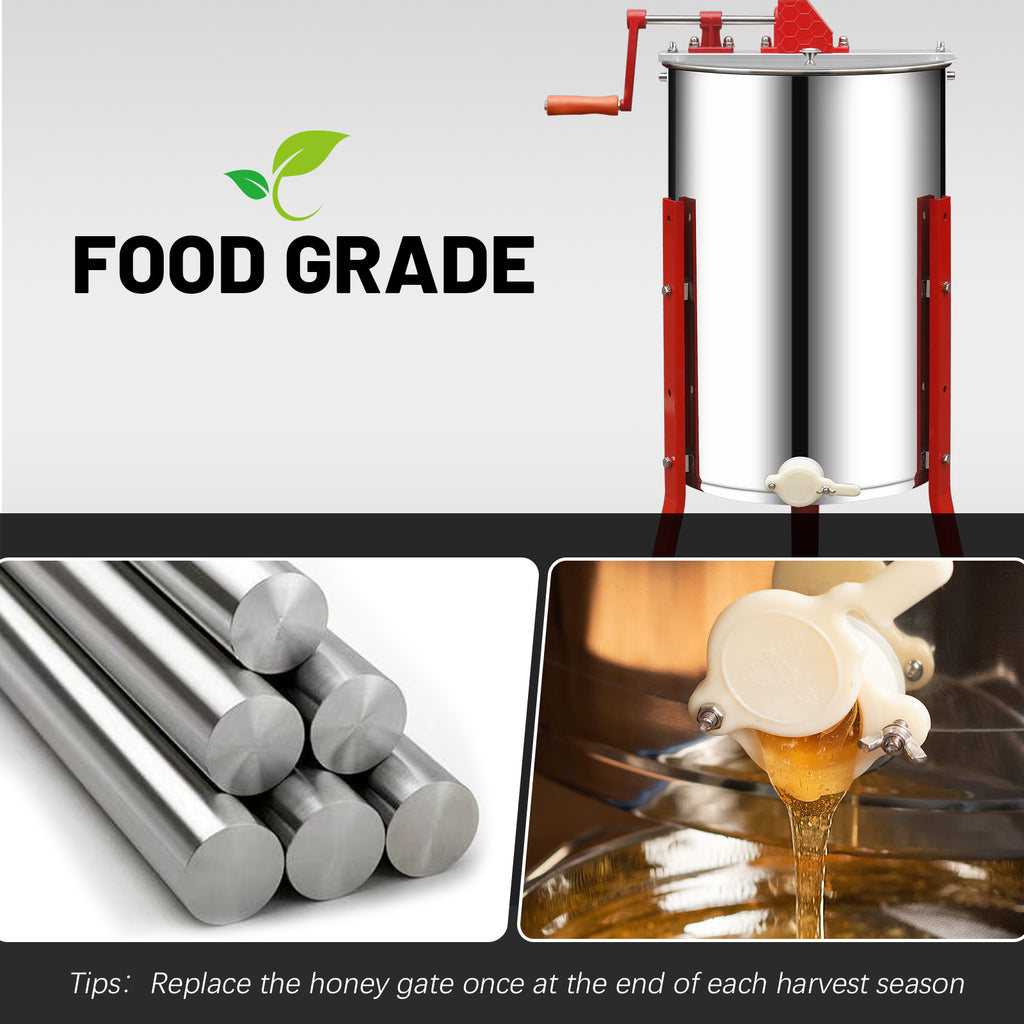 New Liked 2/4 Frames Manual Honey Extractor Kit Include Frame Grip, Uncapping Knife and Double Sieve for Beekeeping Starter Harvest Honey