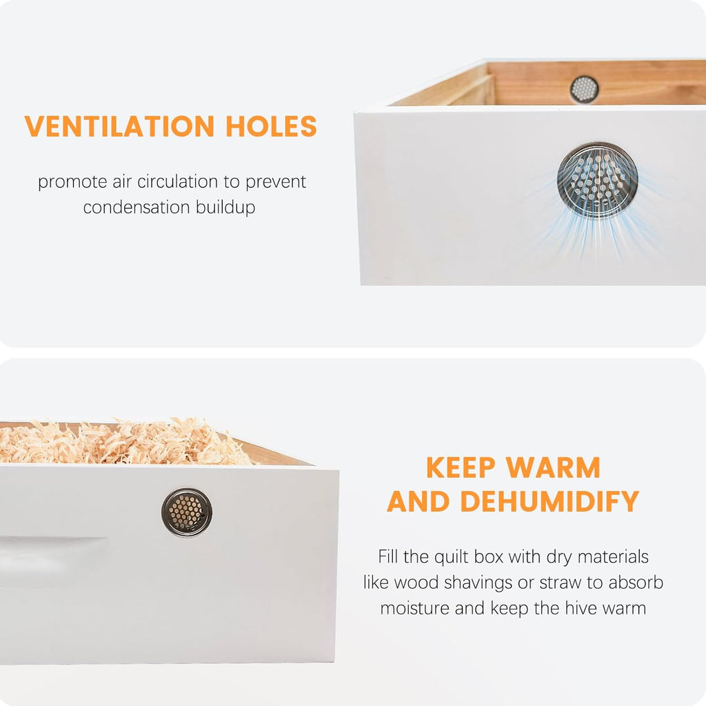 BeeTech 10 Frame Langstroth Bee Hive Quilt Box, Hand-Painted Assembled Winter Hive Box for Bee Heat Preservation & Cold Protection